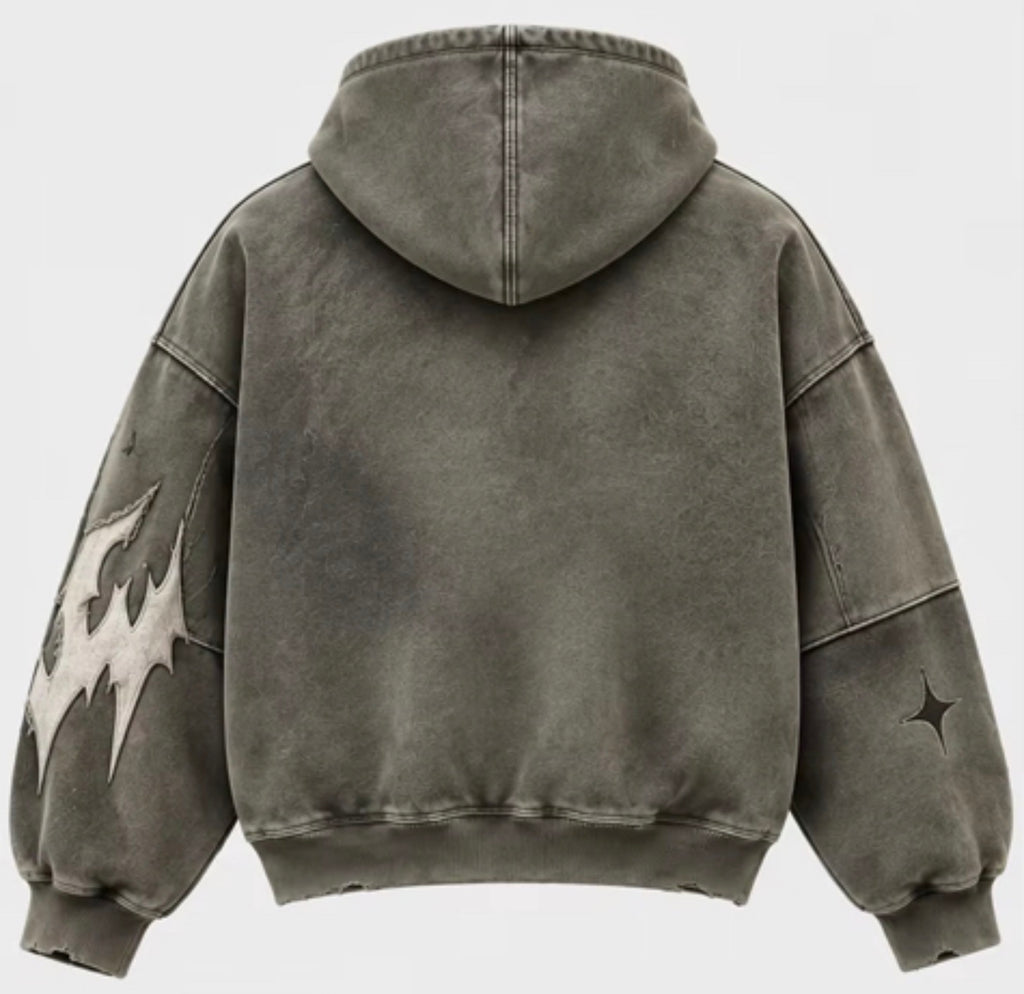 WOUNDEAD Heavyweight Zip Hoodie – Washed Grey LIMITED EDITION